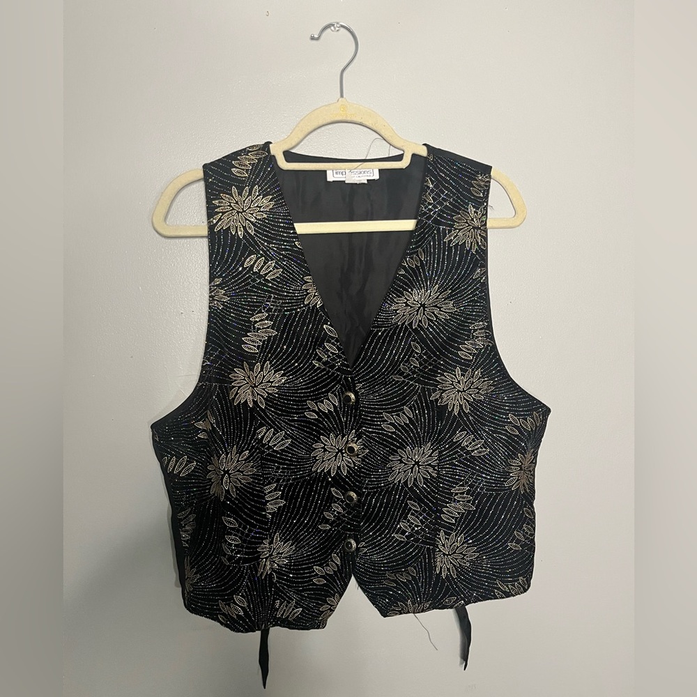 90s Glitter Floral Embellished Unisex Vest